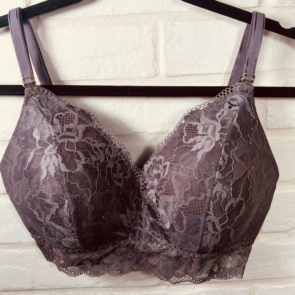NWT Soma Signature Lace Longline Wireless Lined Bralette L Excalibur Grey #0466 - Picture 1 of 15
